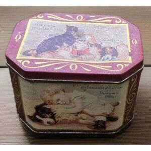 Vintage Hoyt's German Cologne 5.5" Metal Tin Box Co Cats Dogs Child Bristolware
